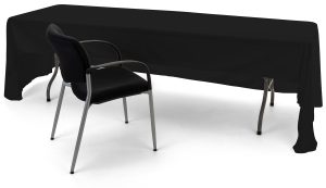6 or 8-Foot Polyester Table Throw, Open Back, Custom White Imprint - Image 2